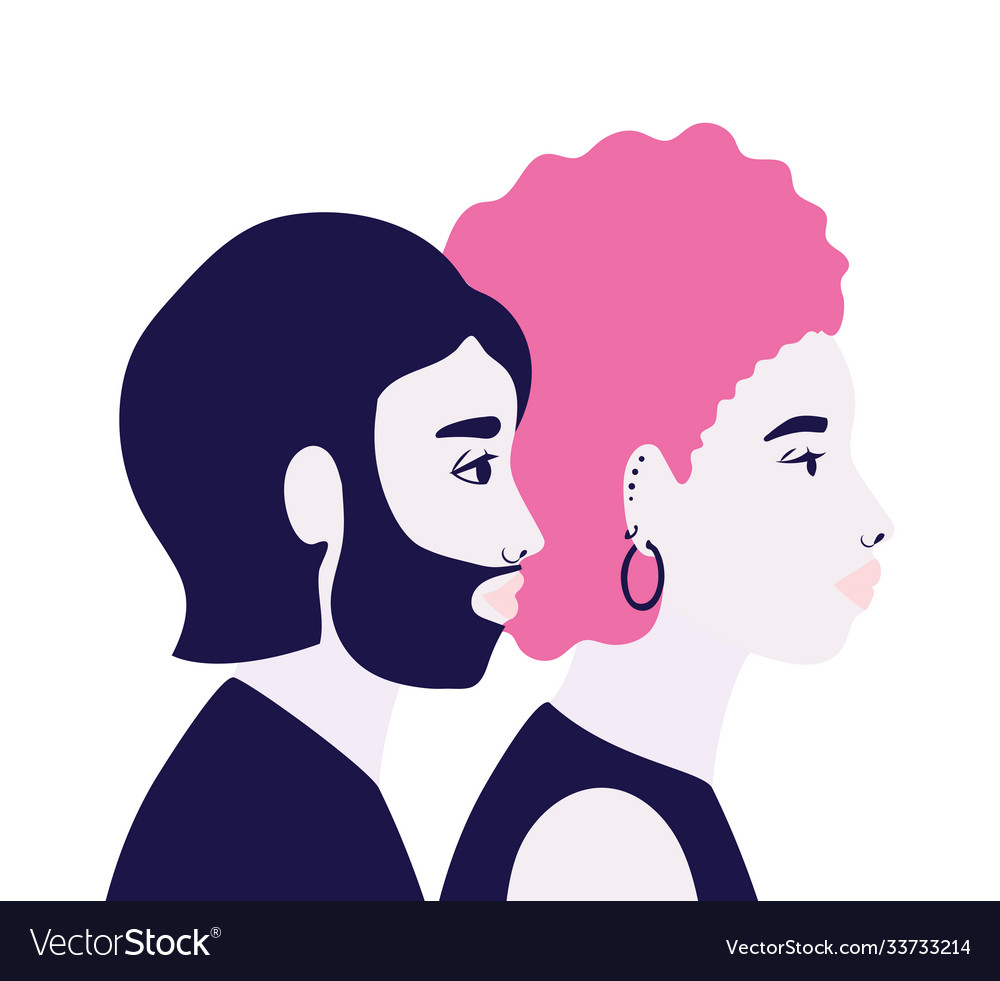 Woman And Man Cartoon In Side View Blue Royalty Free Vector