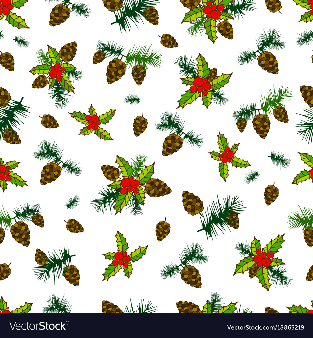 Beautiful festive seamless background cones pine