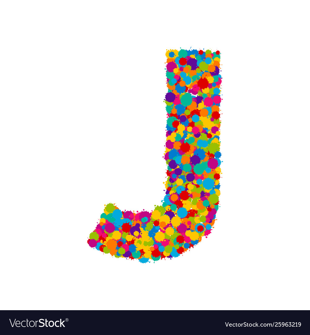 Colorful paint splashes font letter j Royalty Free Vector