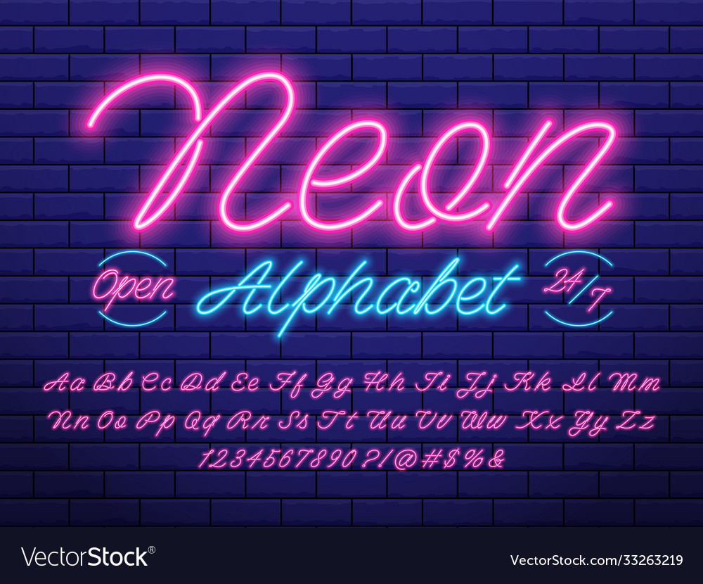 Neon font pink Royalty Free Vector Image - VectorStock