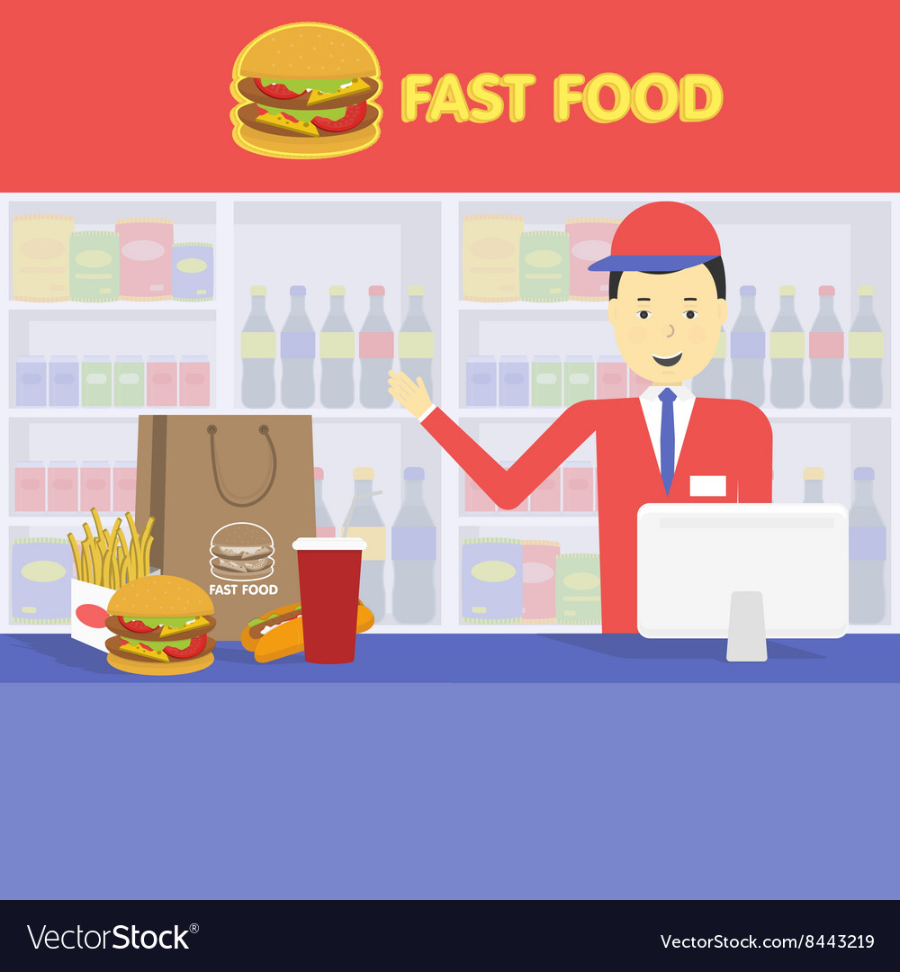 Seller fast food and tray with cola hamburger