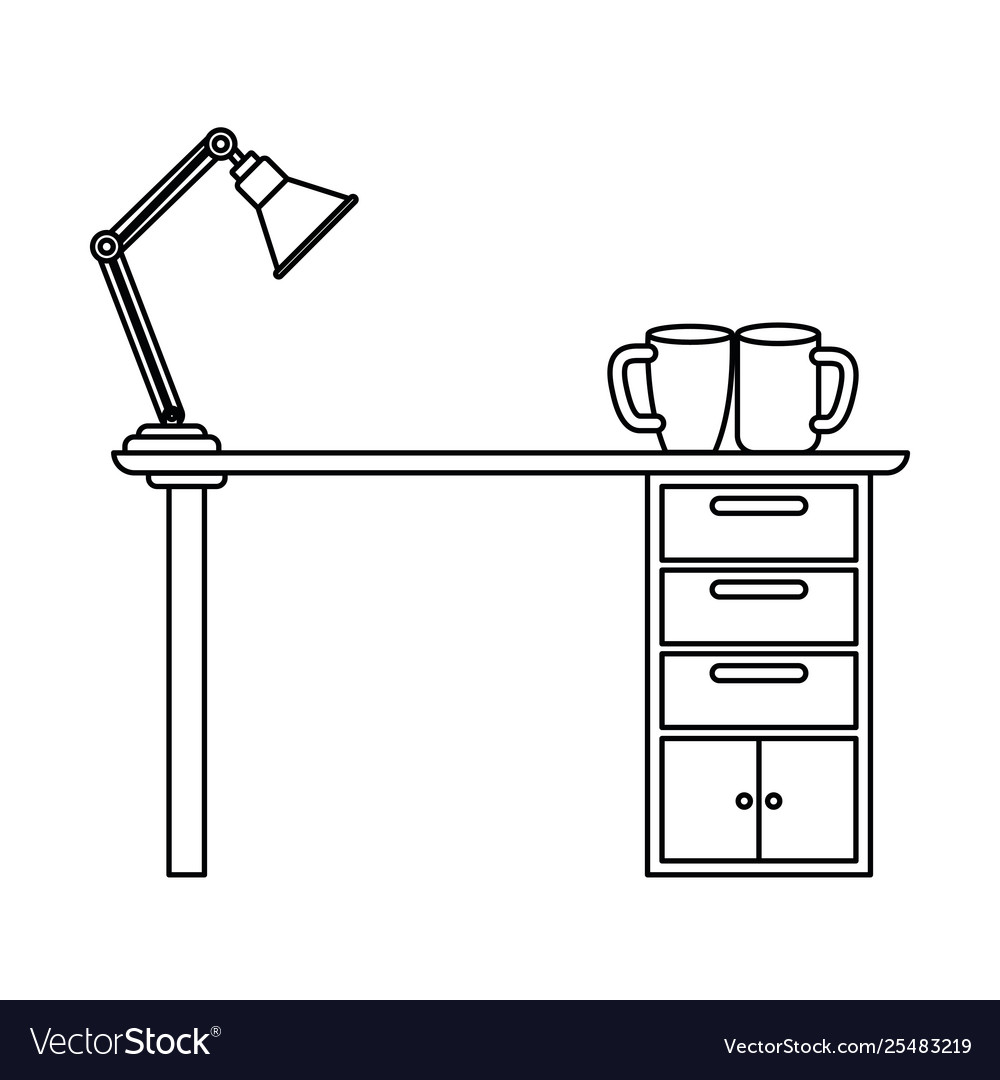 Silhouette office desk with white background Vector Image