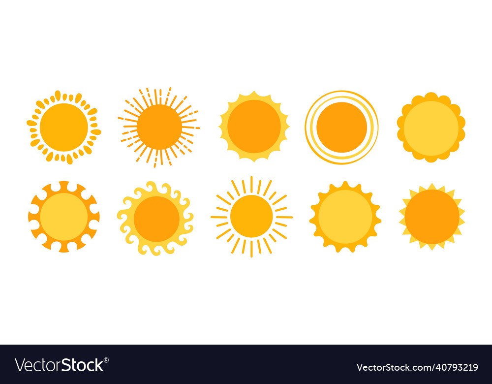 Sun simple yellow set solar summer shine symbol Vector Image