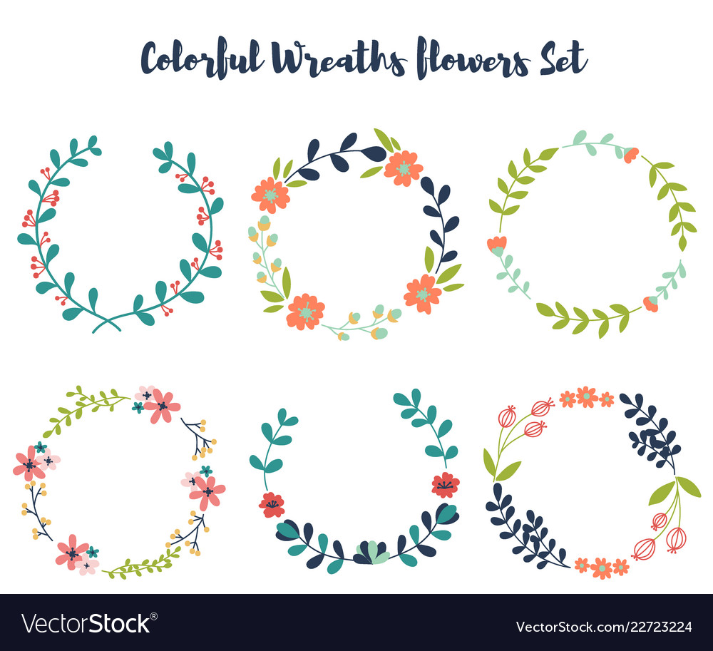 Colorful wreaths floral hand drawn design