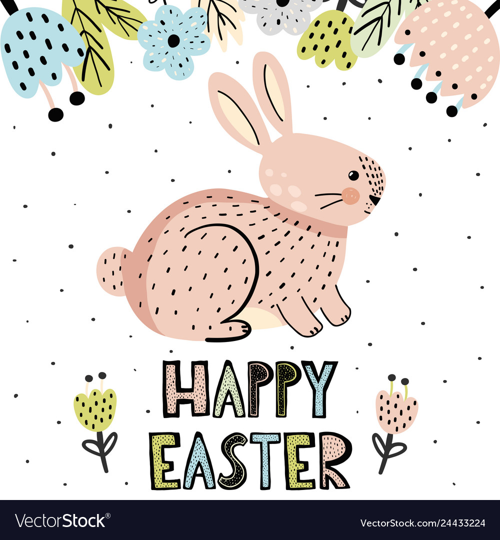 Happy easter greeting card with a cute bunny Vector Image