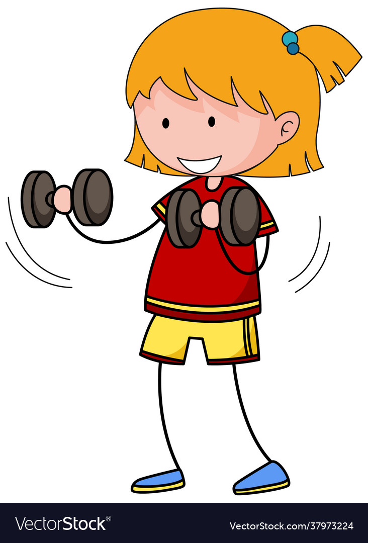 Little girl doing weight exercise doodle cartoon Vector Image