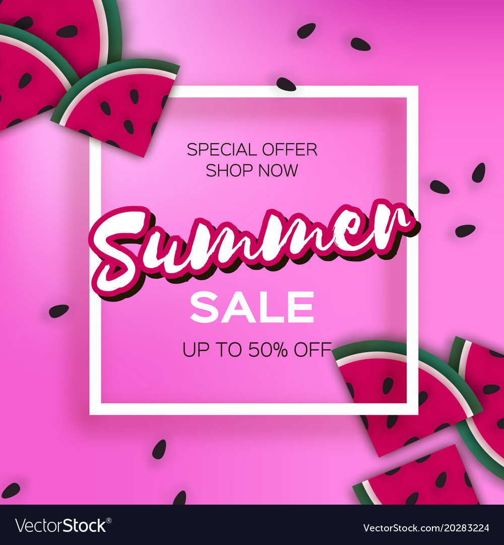 Watermelon super summer sale banner in paper cut