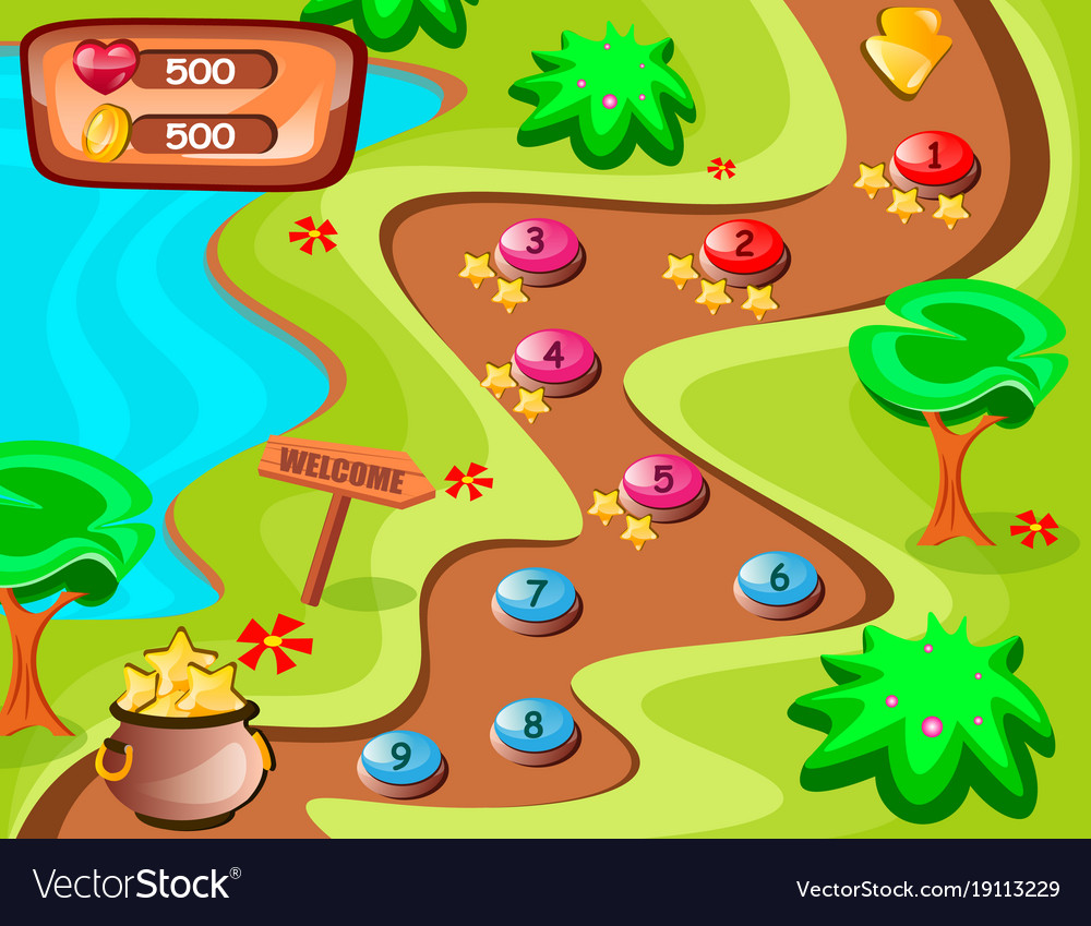 Game background and icons with nature theme Vector Image