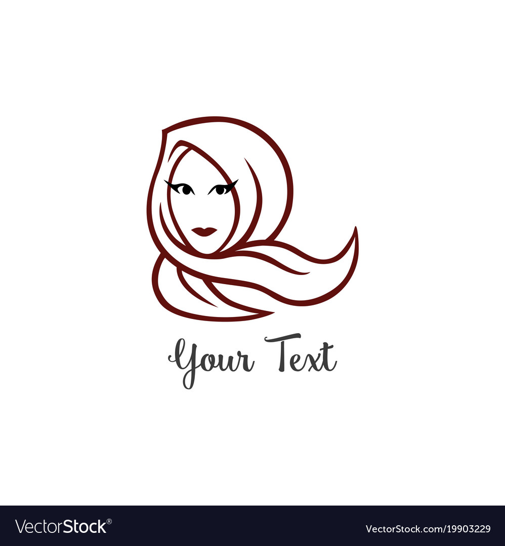 Hijab Logo Young Lovely Muslim Girl Line Art Vector Image