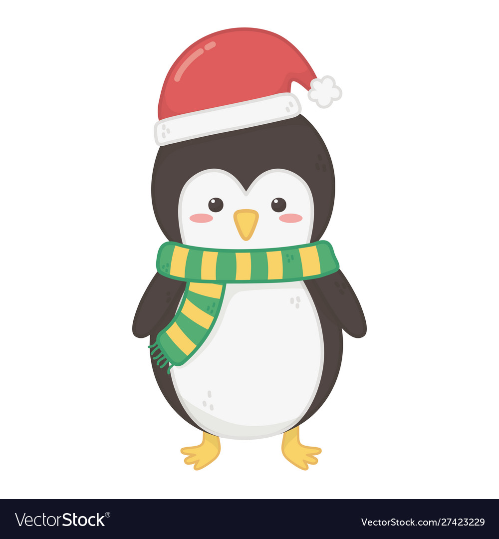 Penguin with hat and scarf celebration merry