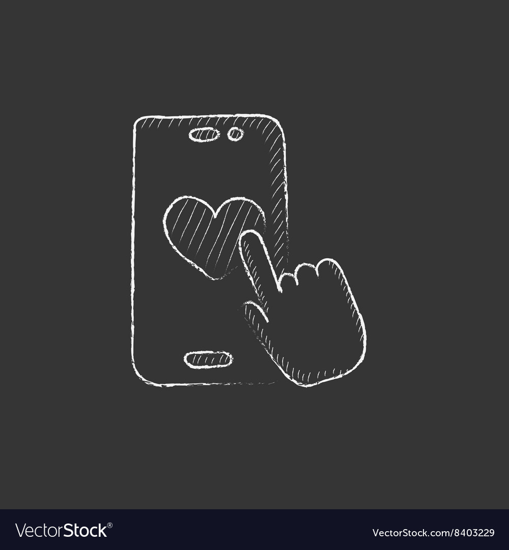 Smartphone with heart sign drawn in chalk icon