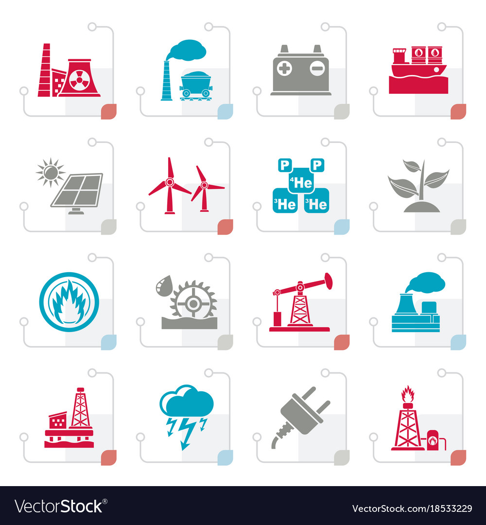 Stylized Electricity And Energy Source Icons Vector Image