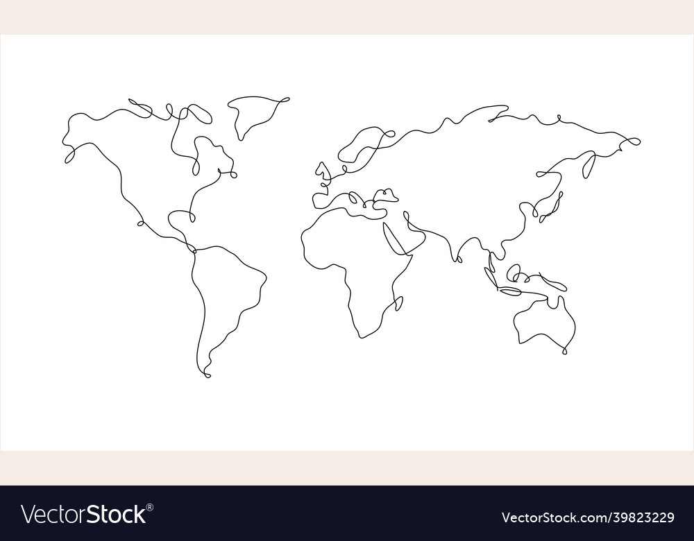 World map pen line vector image World map pen line