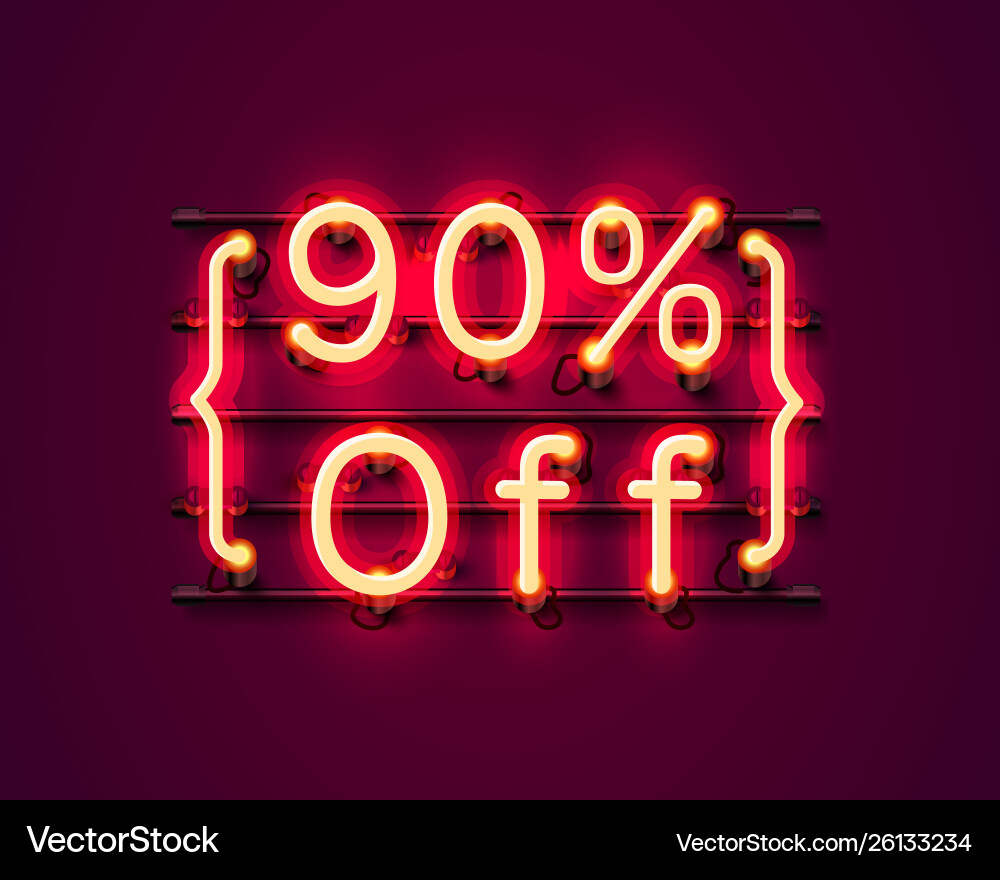 Neon Frame 90 Off Text Banner Night Sign Board Vector Image