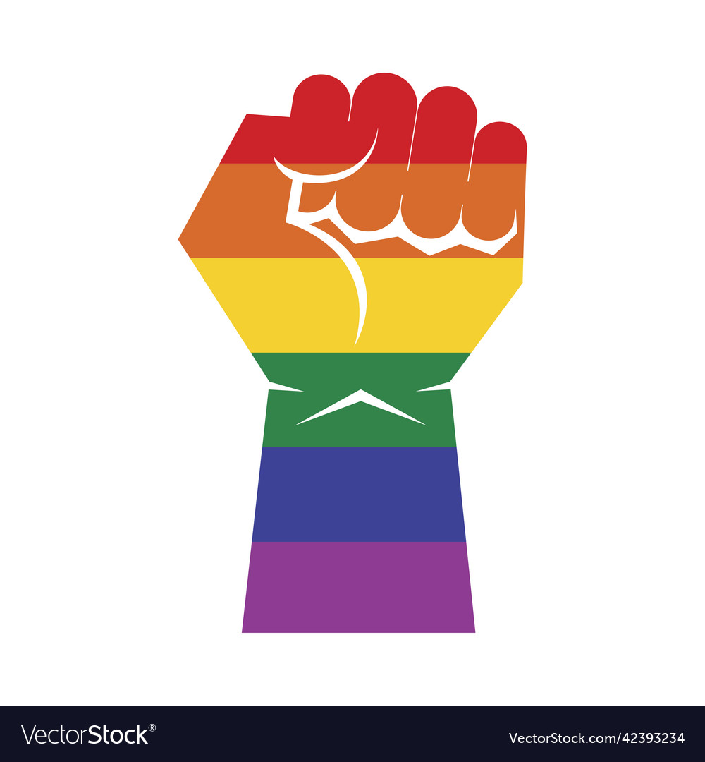 Rainbow lgbt colored hand raised fist icon Vector Image