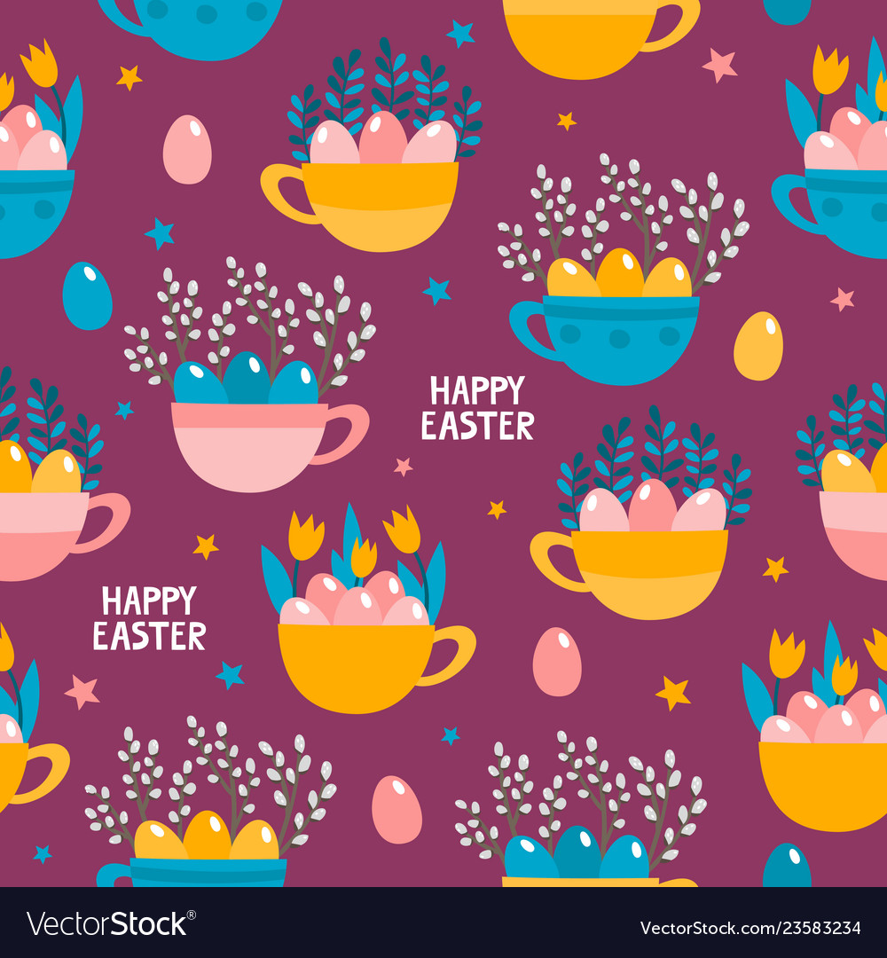 Seamless pattern with cups of flowers