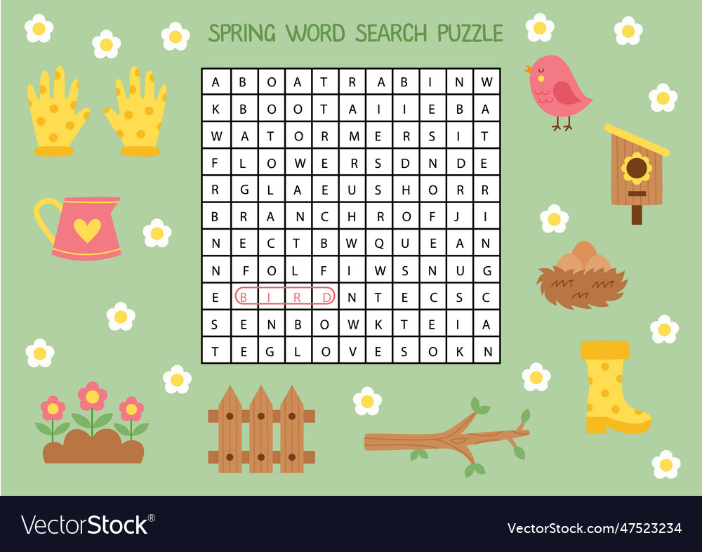 Spring word search puzzle for preschool kids