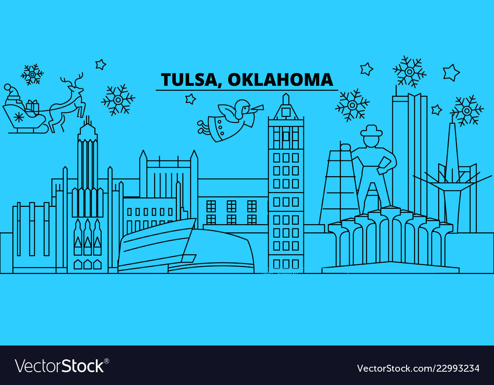 United states tulsa winter holidays skyline Vector Image