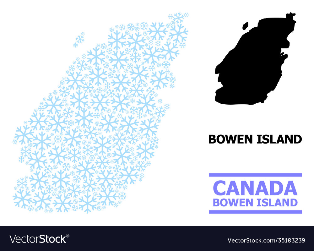 Christmas mosaic map bowen island snowflakes Vector Image