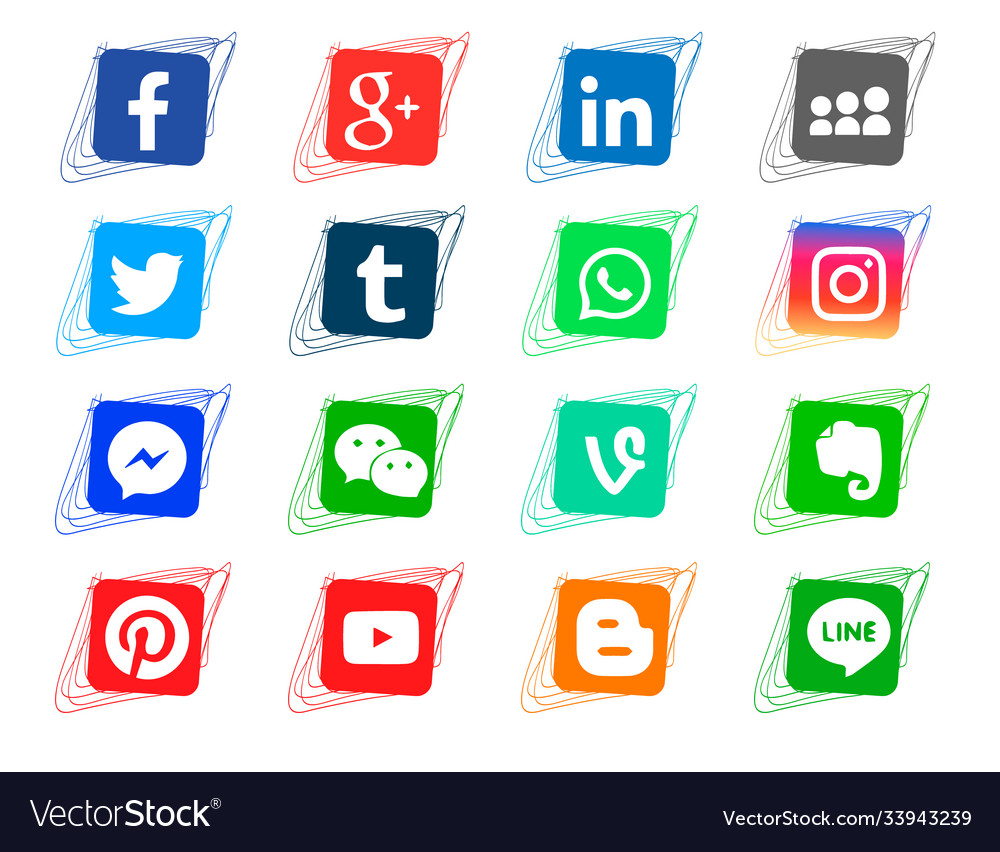 Collection popular social media icons Royalty Free Vector