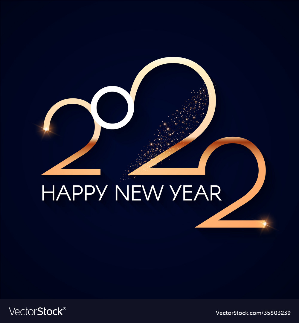 Happy new 2022 year elegant gold text with light Vector Image