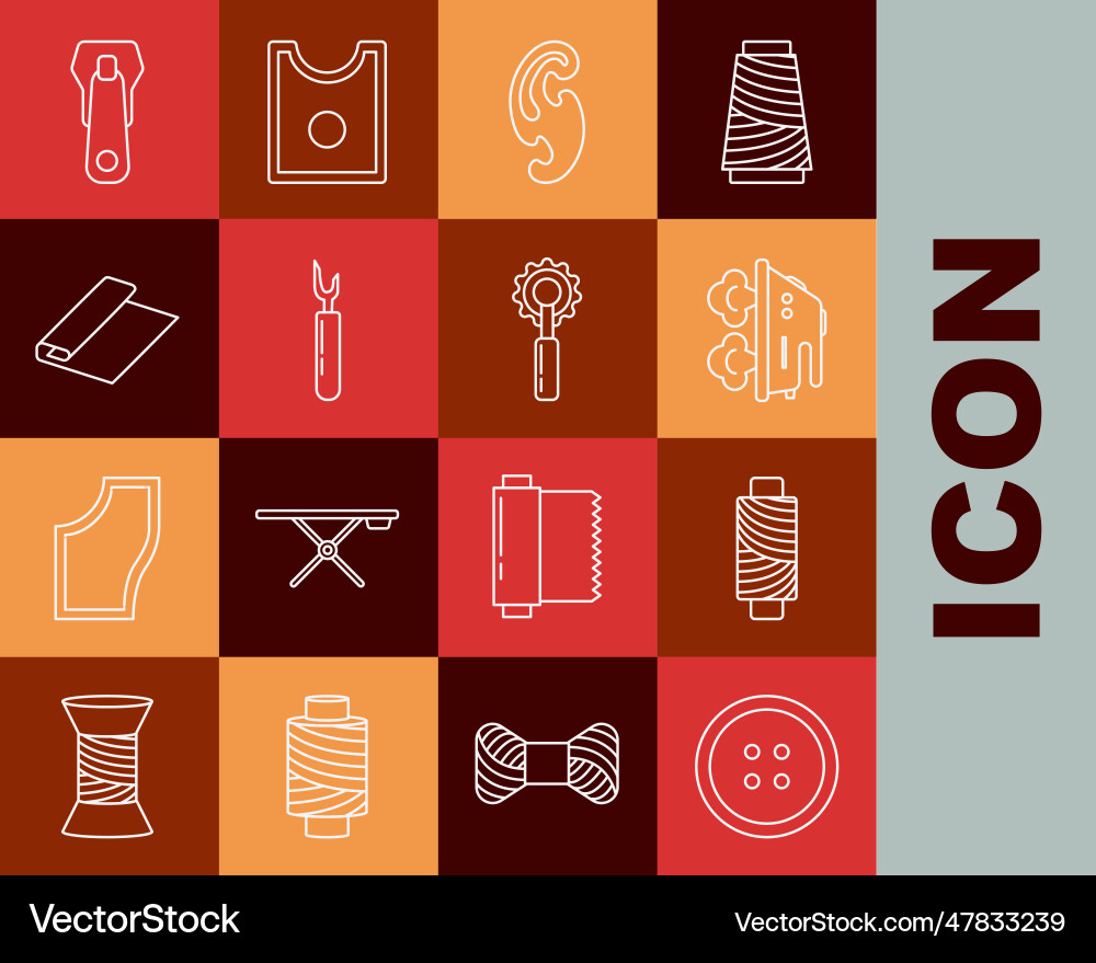 Set line sewing button for clothes thread spool Vector Image