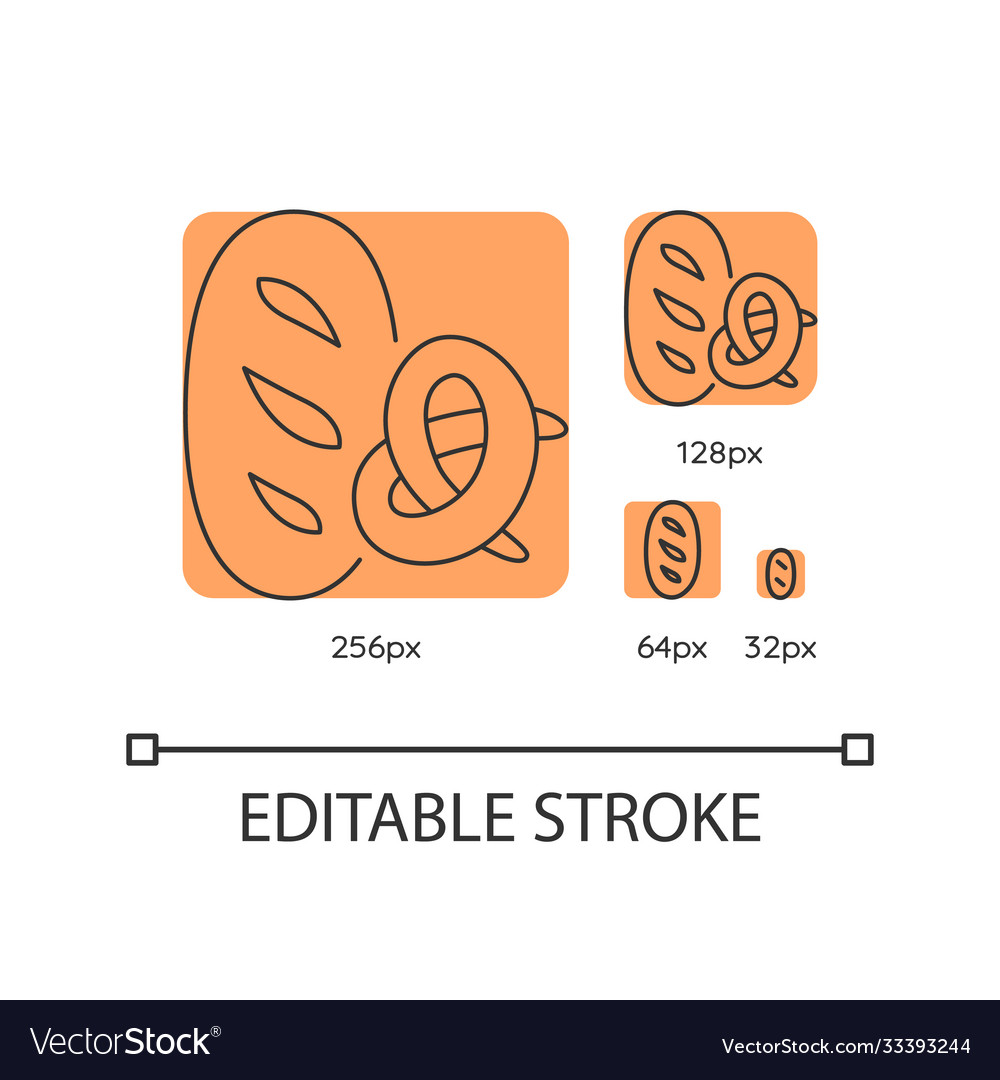 Brot und Bäckerei orange lineare Icons Set