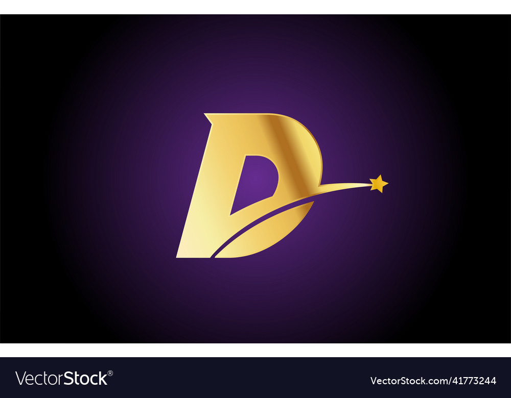 Gold golden d alphabet letter logo icon with star