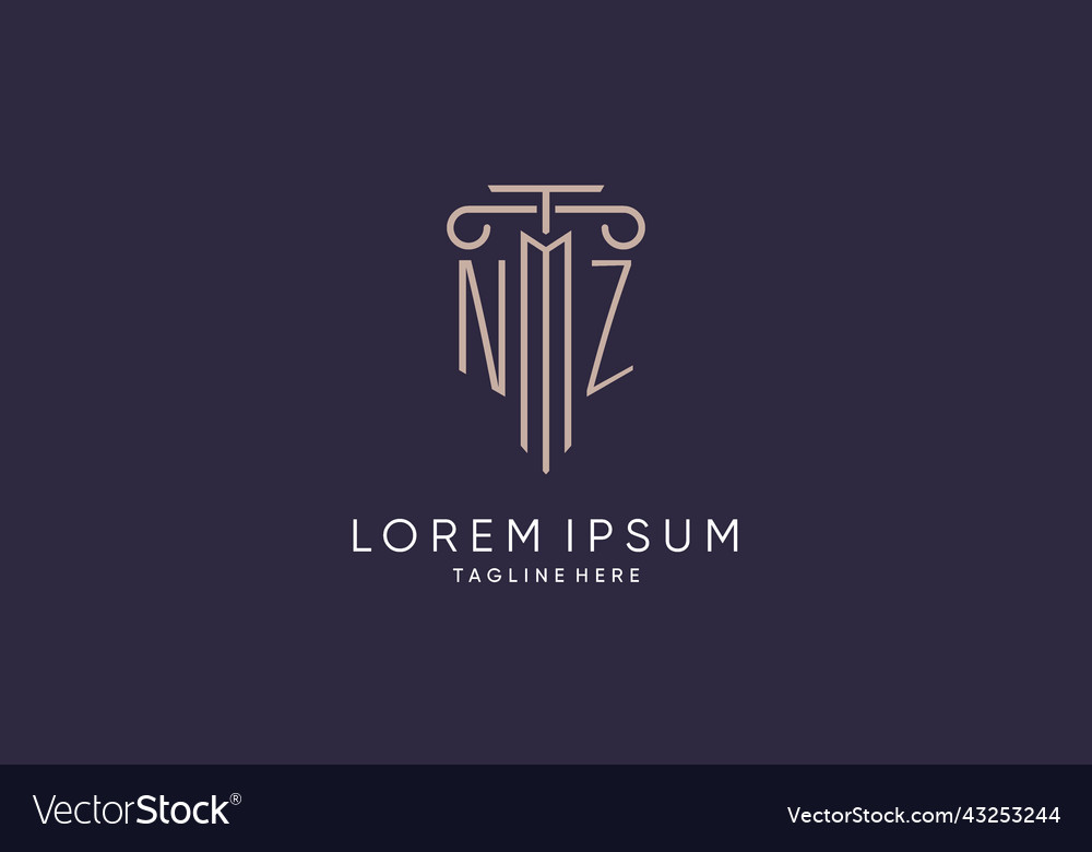 Nz logo initial pillar design with luxury modern Vector Image