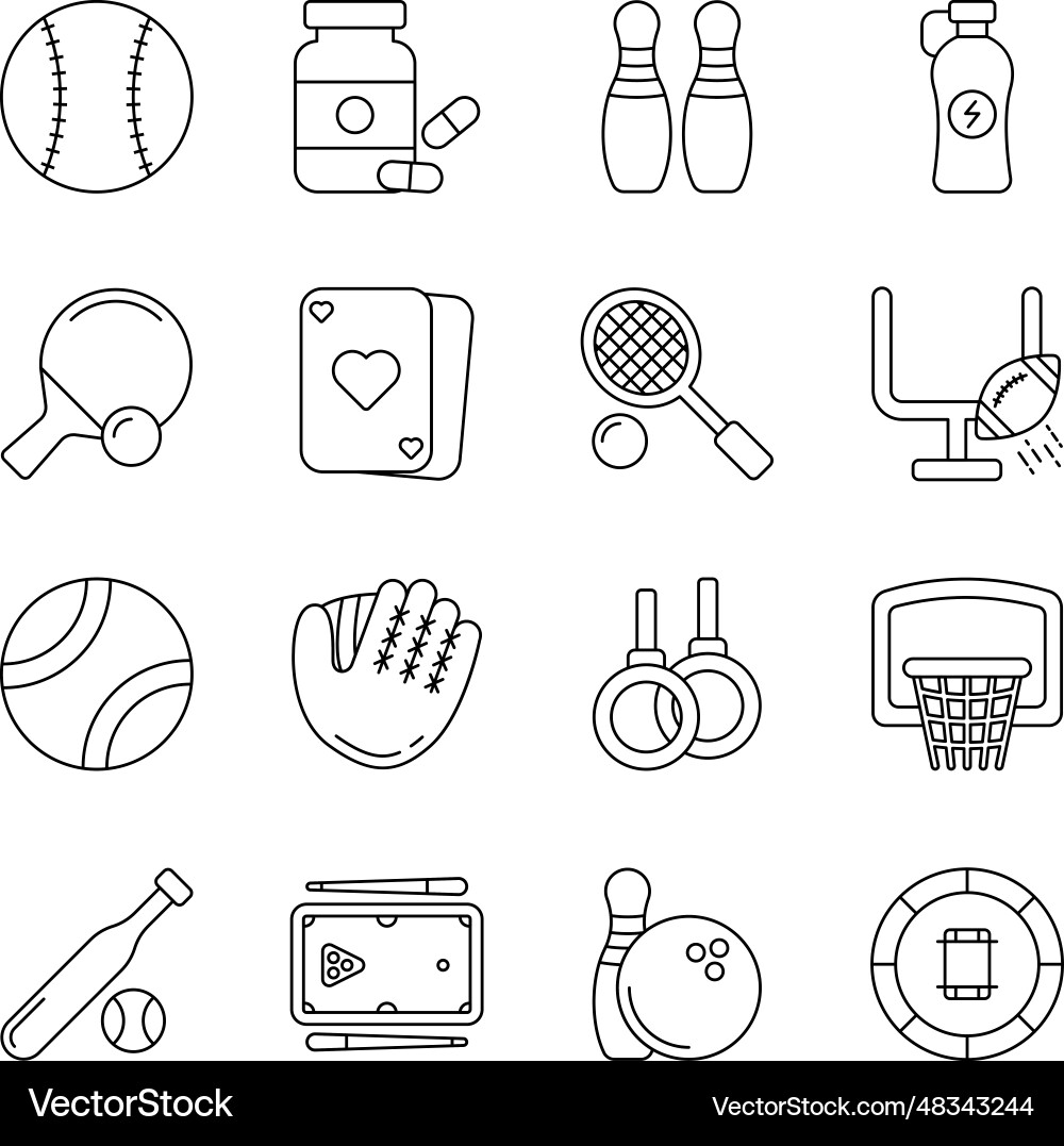 Pack of sports tools linear icons Royalty Free Vector Image