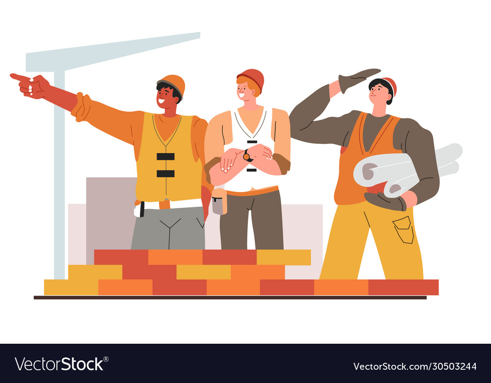 Team builders with schemes and drafts Royalty Free Vector