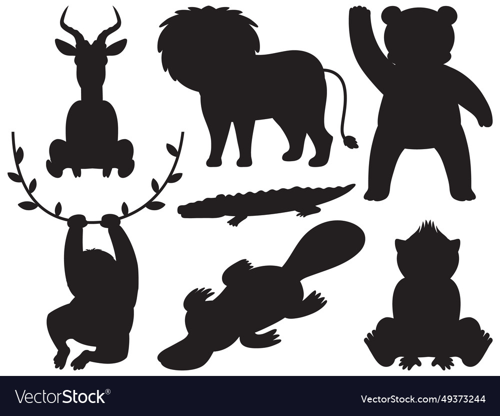 Wild animals in simple silhouette cartoon style Vector Image