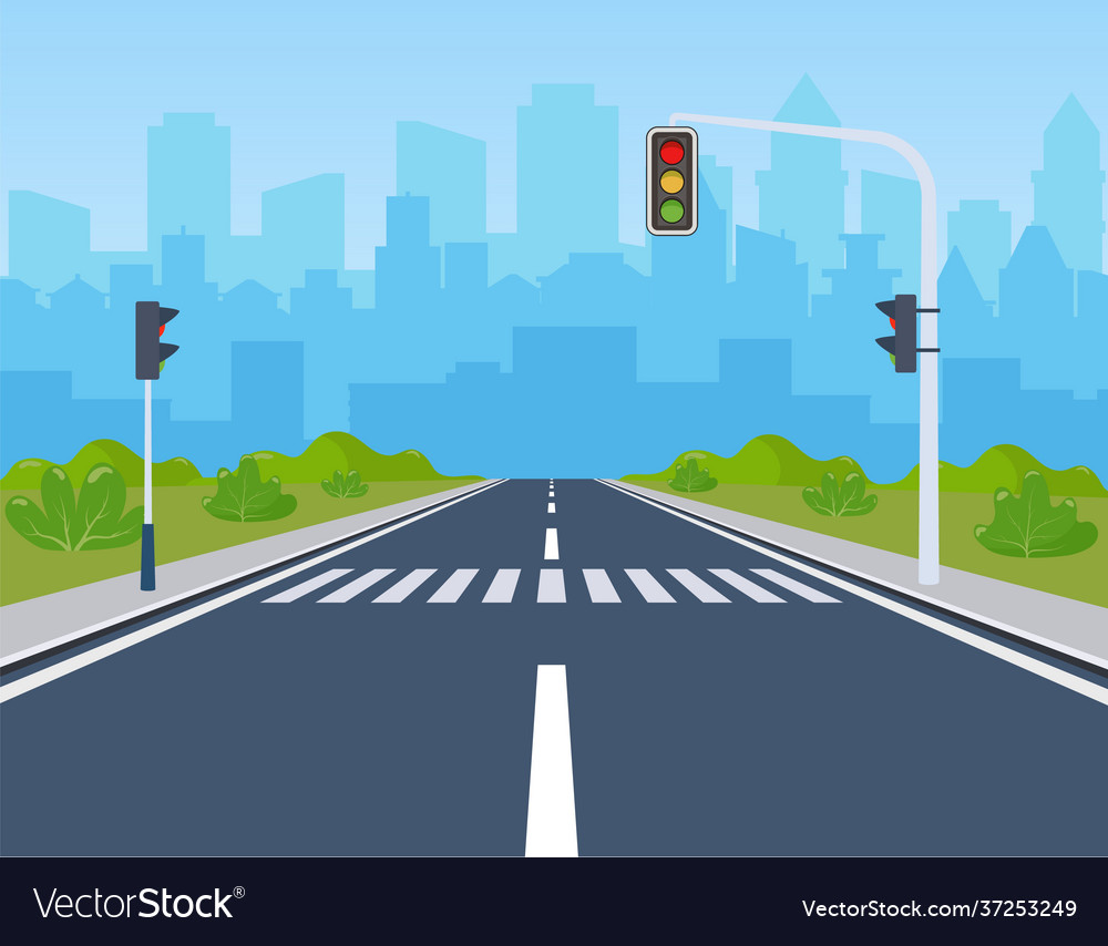 City with traffic lights Royalty Free Vector Image