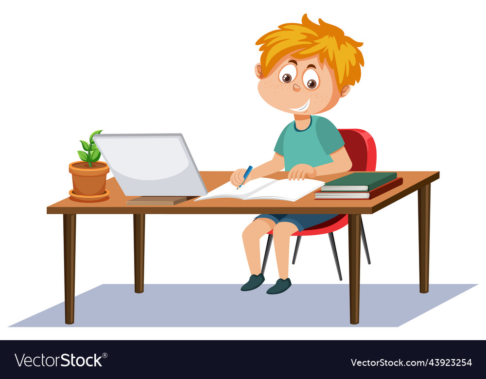 A boy studying online with tablet Royalty Free Vector Image