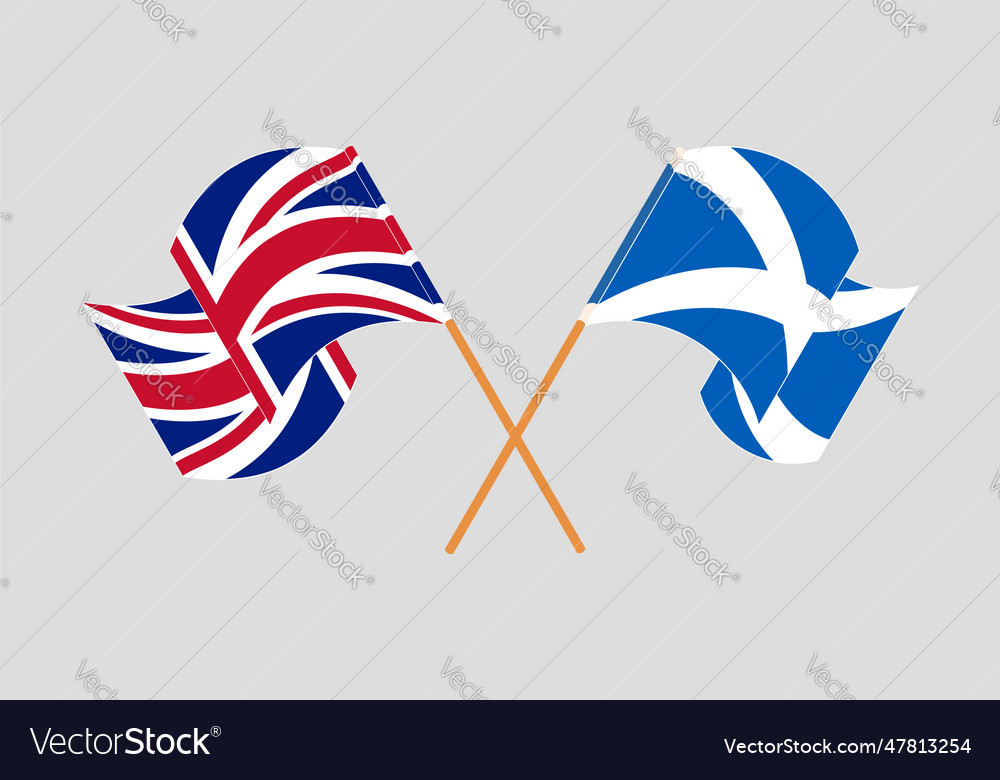 Crossed and waving flags of the uk scotland Vector Image