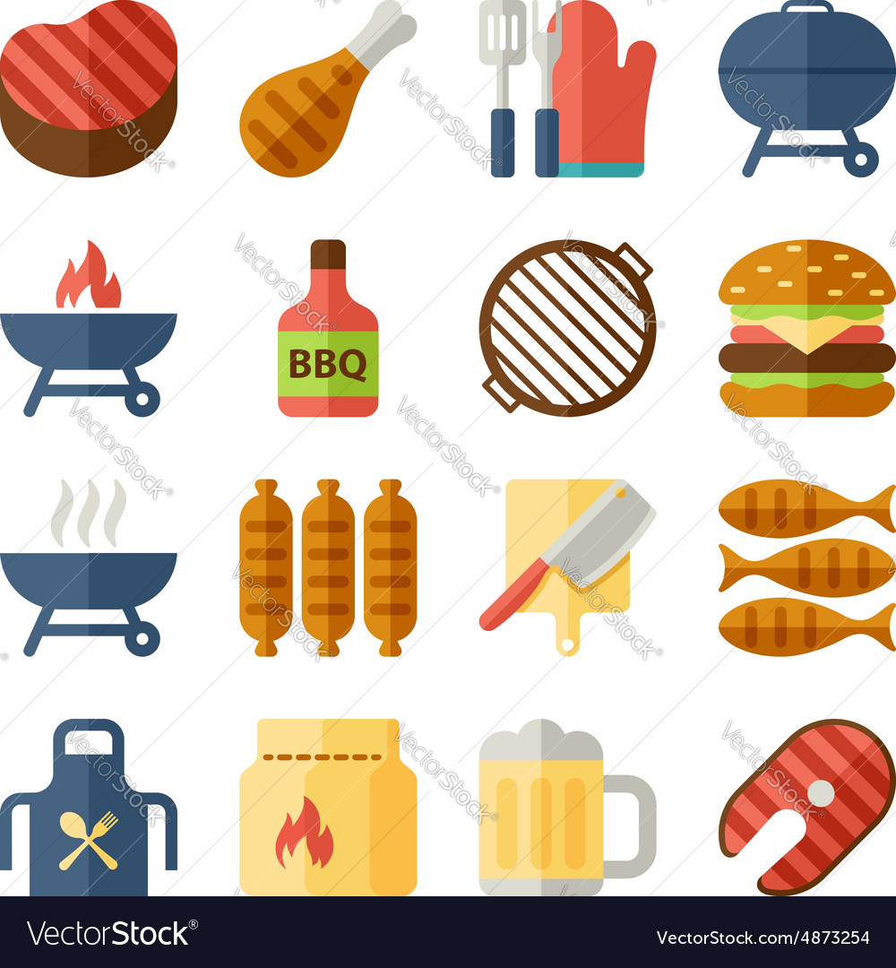 Grill and bbq flat icons Royalty Free Vector Image