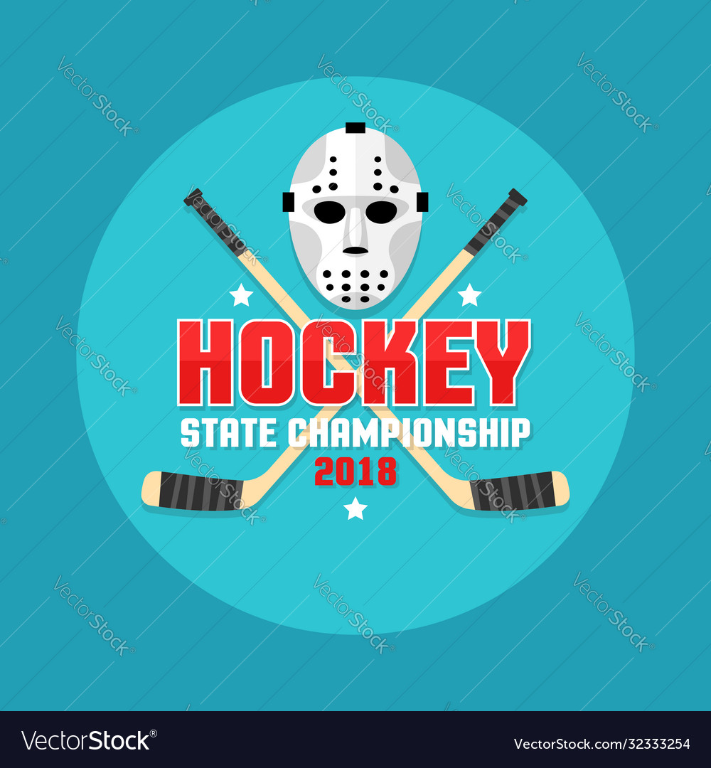 Hockey emblem with retro flat goalie mask Vector Image