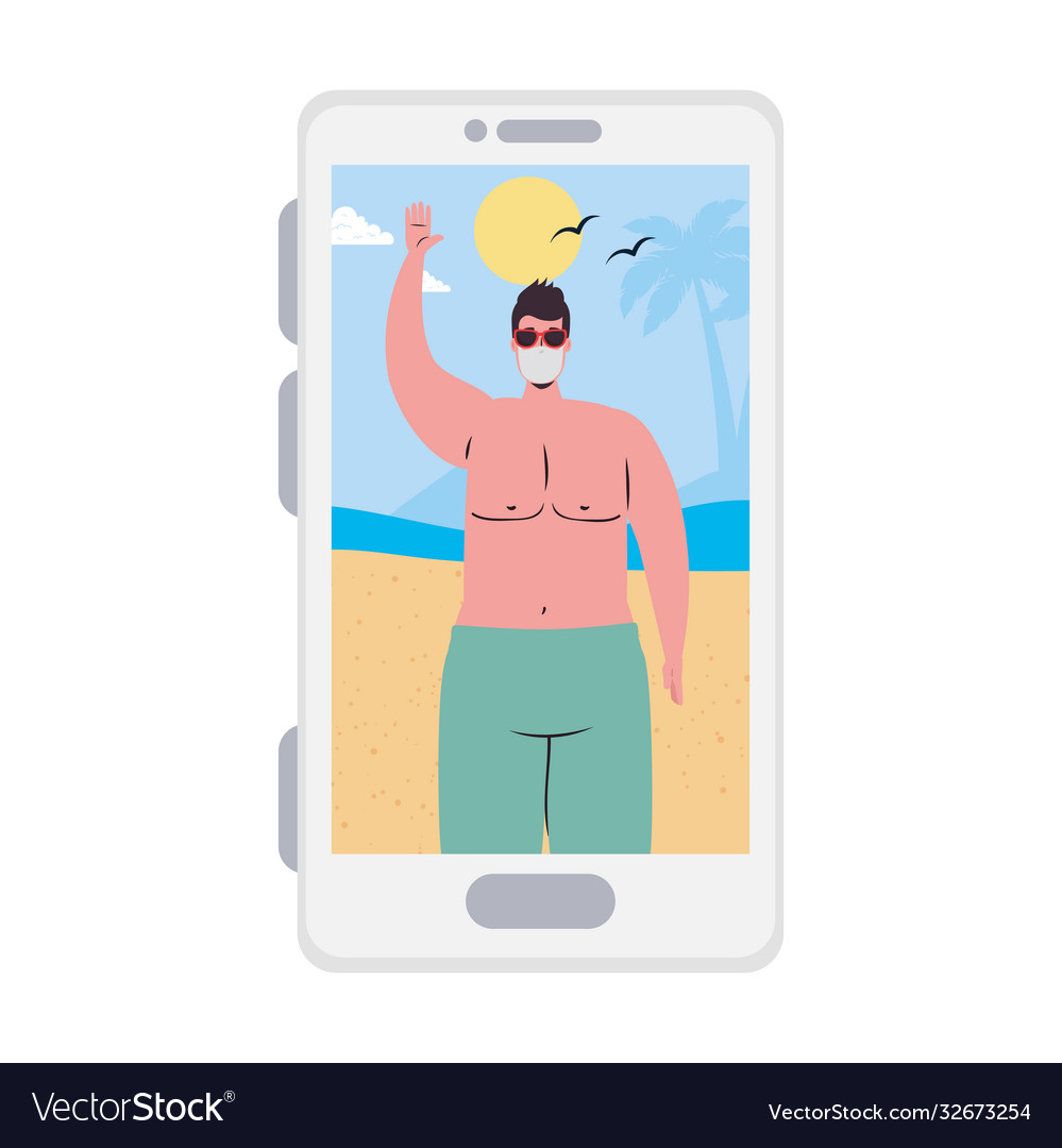 Man with swimsuit and mask at beach