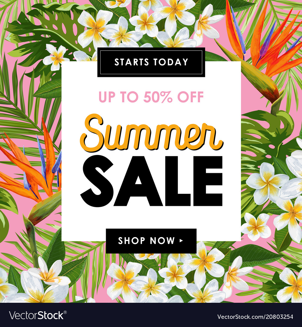 summer-sale-floral-banner-seasonal-discount-ads-vector-image