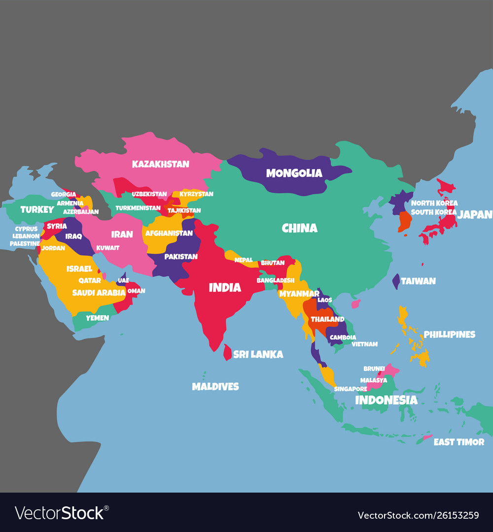 Asia Map With The Name Of The Countries Vector 26153259 