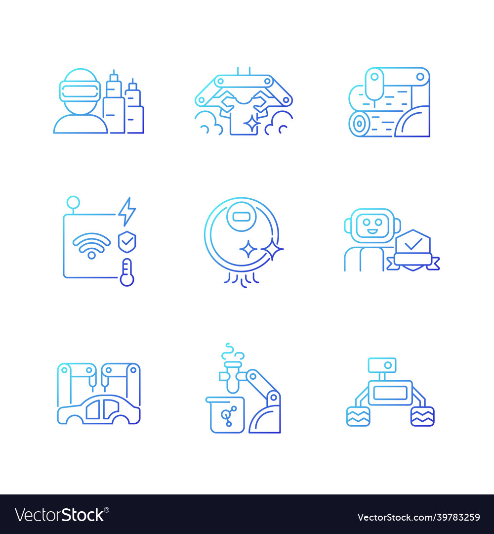 Automation technologies gradient linear icons set Vector Image