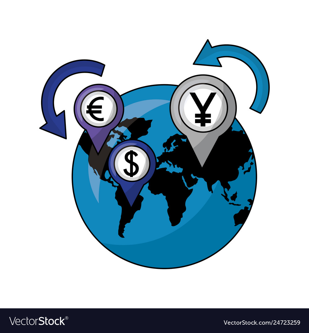 Dollar euro and yen business with planet