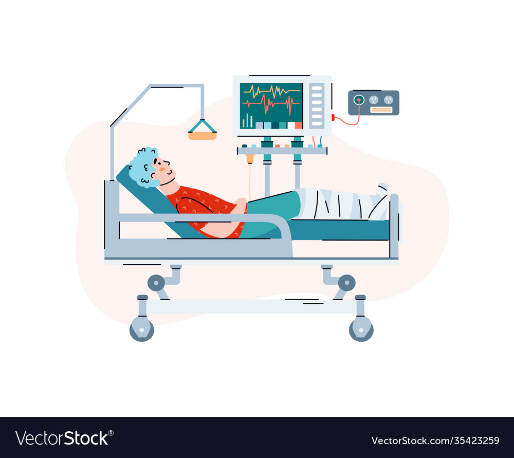 Patient with leg injury is lying on medical Vector Image