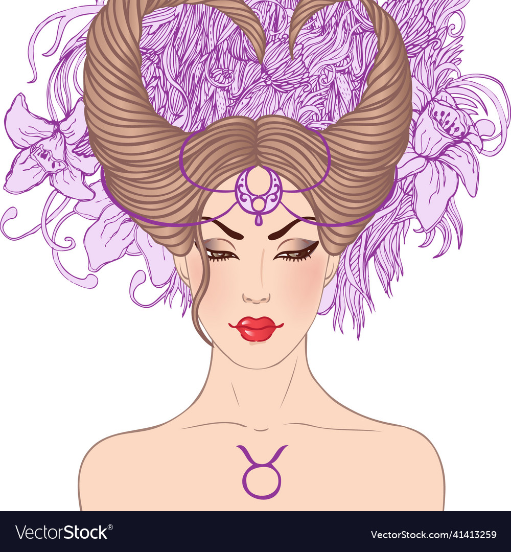 Прическа для женщины телец Taurus astrological sign as a beautiful girl Vector Image