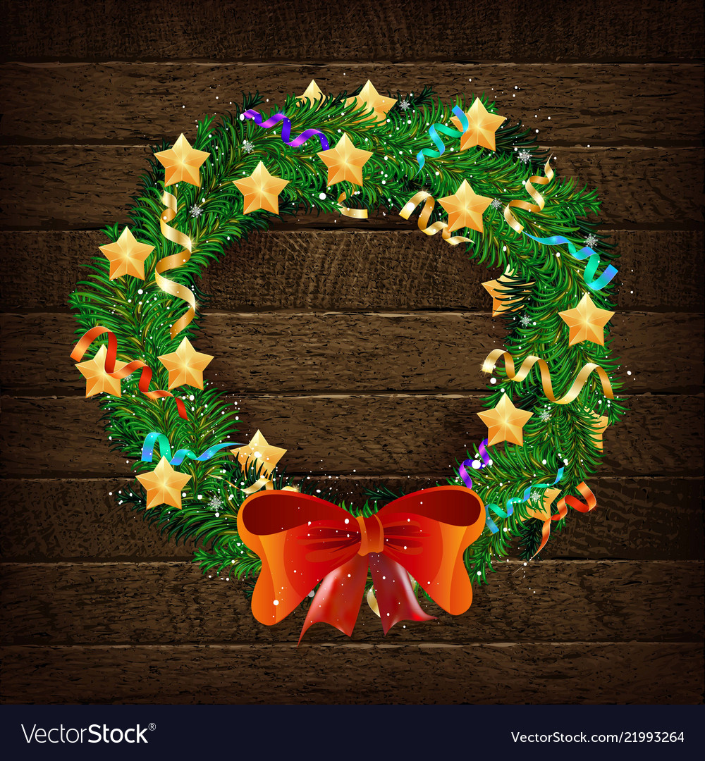 elegant christmas wreath with stars and bow vector image