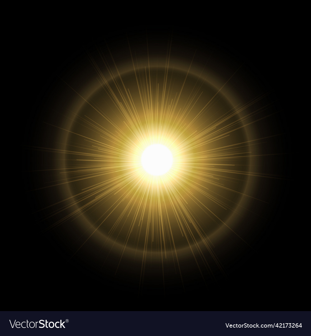 Shiny sun in black background beams of light Vector Image