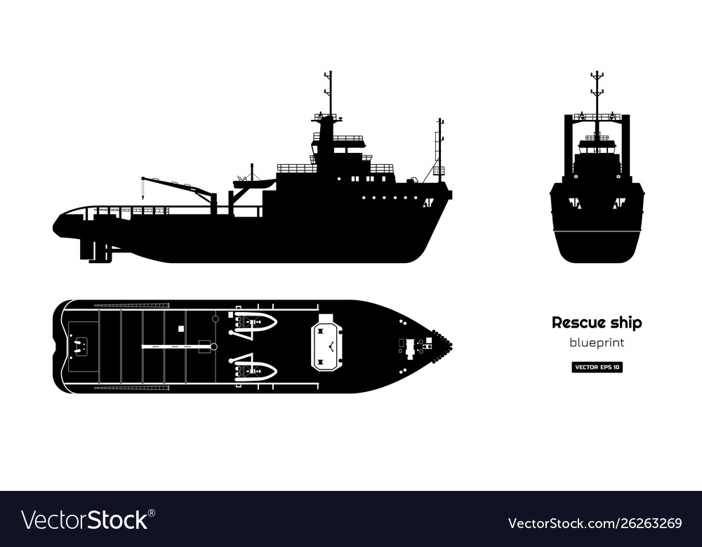 Black silhouette rescue ship Royalty Free Vector Image