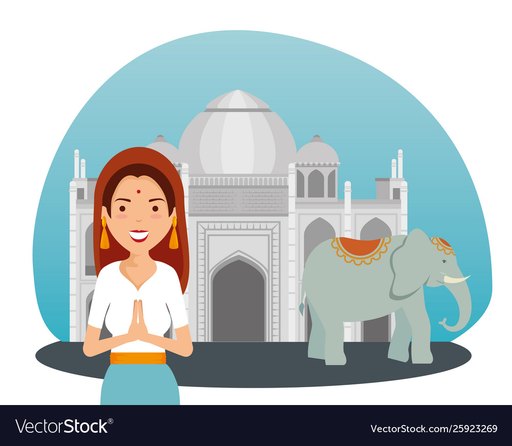 Indien Frau mit taj mahal und elephant