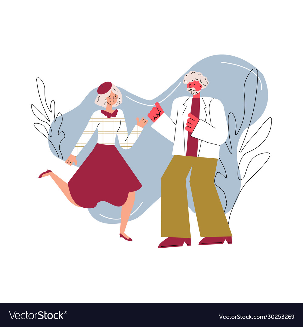 Senior couple characters dancing or dating sketch Vector Image