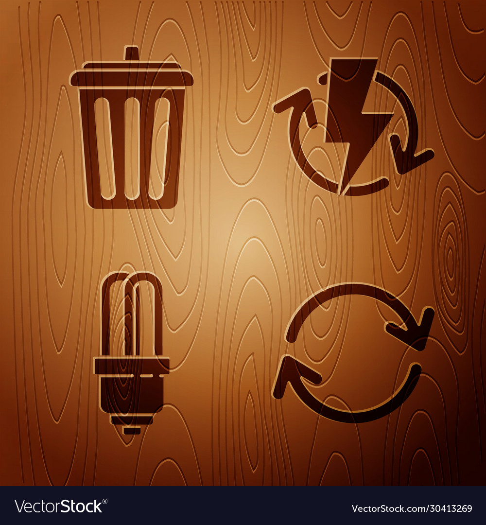 Set refresh trash can led light bulb Royalty Free Vector